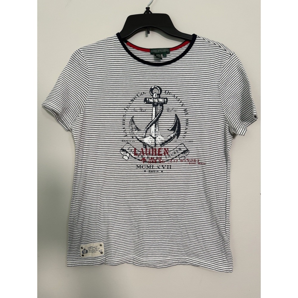 Lauren Jeans Company Ralph Lauren Anchor Nautical T-Shirt Womens Sz S Stripe